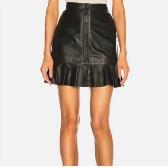Ganni Rhinehart Lamb Leather Mini Snap On Skirt Size Small - Picture 6 of 9